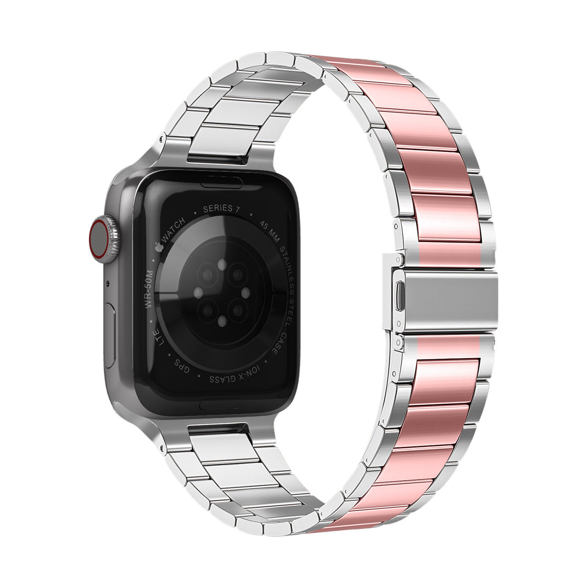 Apple Watch 41mm / 40mm / 38mm Pasek Stalowe ogniwa Srebrny / Różowy ...