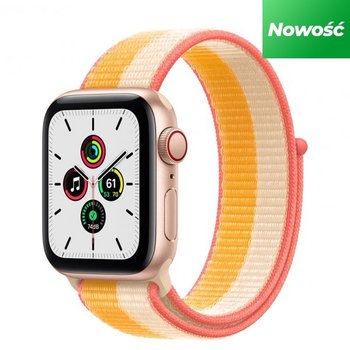 Apple Watch SE 40mm GPS + Cellular Aluminium w kolorze złotym z opaską sportową w kolorze jesiennego liścia/białym - Apple