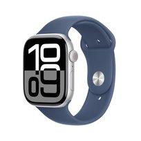 Apple Watch Series 10 GPS 46mm z aluminium w kolorze srebrnym z paskiem sportowym w kolorze denim - M/L