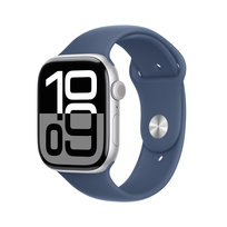 Apple Watch Series 10 GPS + Cellular 42mm z aluminium w kolorze srebrnym z paskiem sportowym w kolorze denim - S/M