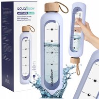 AquaFloow szklana butelka na wodę 1l szczelna z podziałką motywacyjna Aquafloow