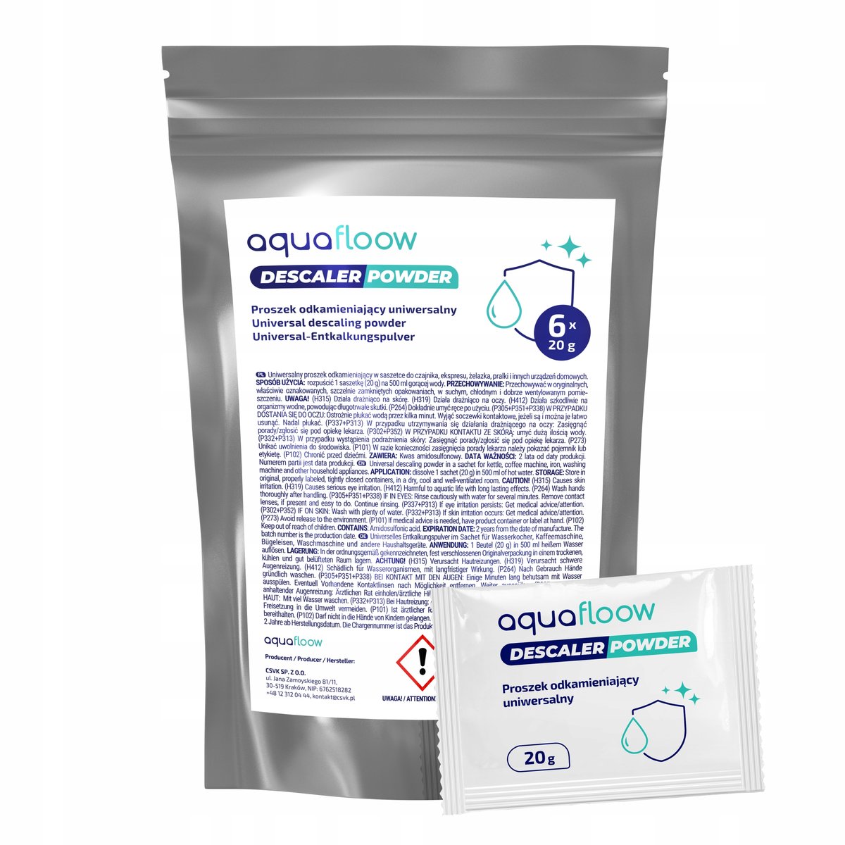 Aquafloow Aquafloow Uniwersalny Odkamieniacz Do Ekspresu Proszek Odkamieniający 6X20g