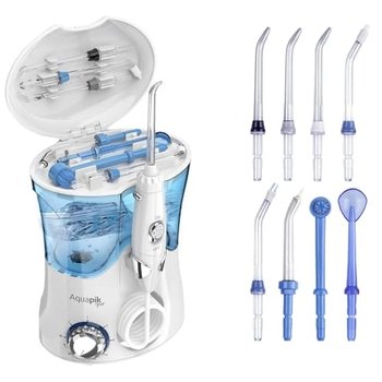 Aquapik Pro - Nawadniacz Do Jamy Ustnej - Profesjonalny Irygator Stomatologiczny 8 Dysz 10 Poziomów Mocy Zbiornik 600 Ml. Woda I Torba Podróżna Zalecana Przez Dentystów (Biały) - Inny producent