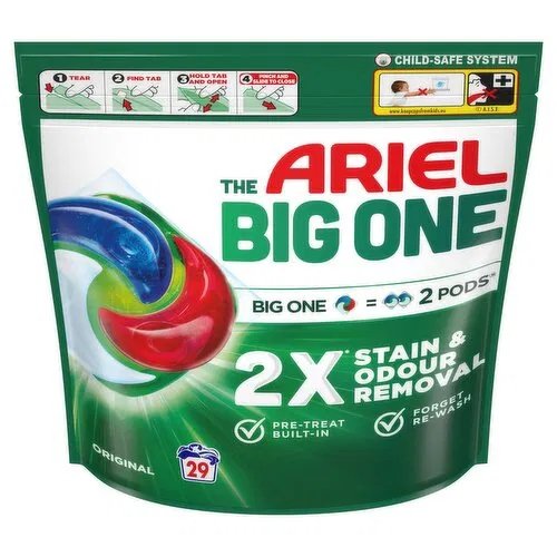 ARIEL COLOR BIG ONE KAPSUŁKI DO PRANIA PODWÓJNE NA 9 KG PRANIA 29szt ...