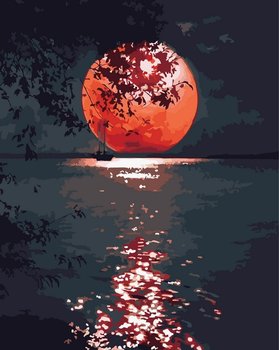 Artnapi 40x50cm Obraz Do Malowania Po Numerach Na Drewnianej Ramie - Czerwony księżyc i Morze - artnapi