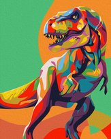 Artnapi 40x50cm Obraz Do Malowania Po Numerach Na Drewnianej Ramie - Kolorowy Dinozaur T-Rex Proste Dla Dzieci