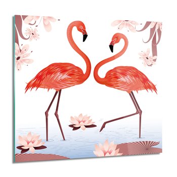 ArtprintCave, Flamingi ptaki kwiat Obraz szklany na ścianę, 60x60 cm - ArtPrintCave