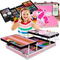 ARTYSTYCZNA WALIZKA UNICORN DO MALOWANIA ZESTAW PLASTYCZNY DLA DZIECI FARBY, KREDKI, PĘDZLE Prezent Dla Wnuczki Córki + EBOOK-1