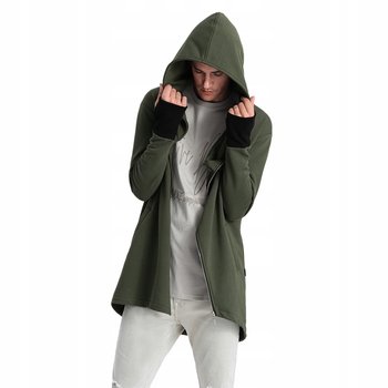 Asymetryczna bluza męska z obszernym kapturem NANTES ciemnooliwkowa B1368 S - Ombre