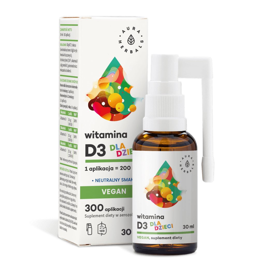 Фото - Вітаміни й мінерали Aura Suplement diety,  Herbals, Witamina D3 Vegan dla dzieci, 30 ml 