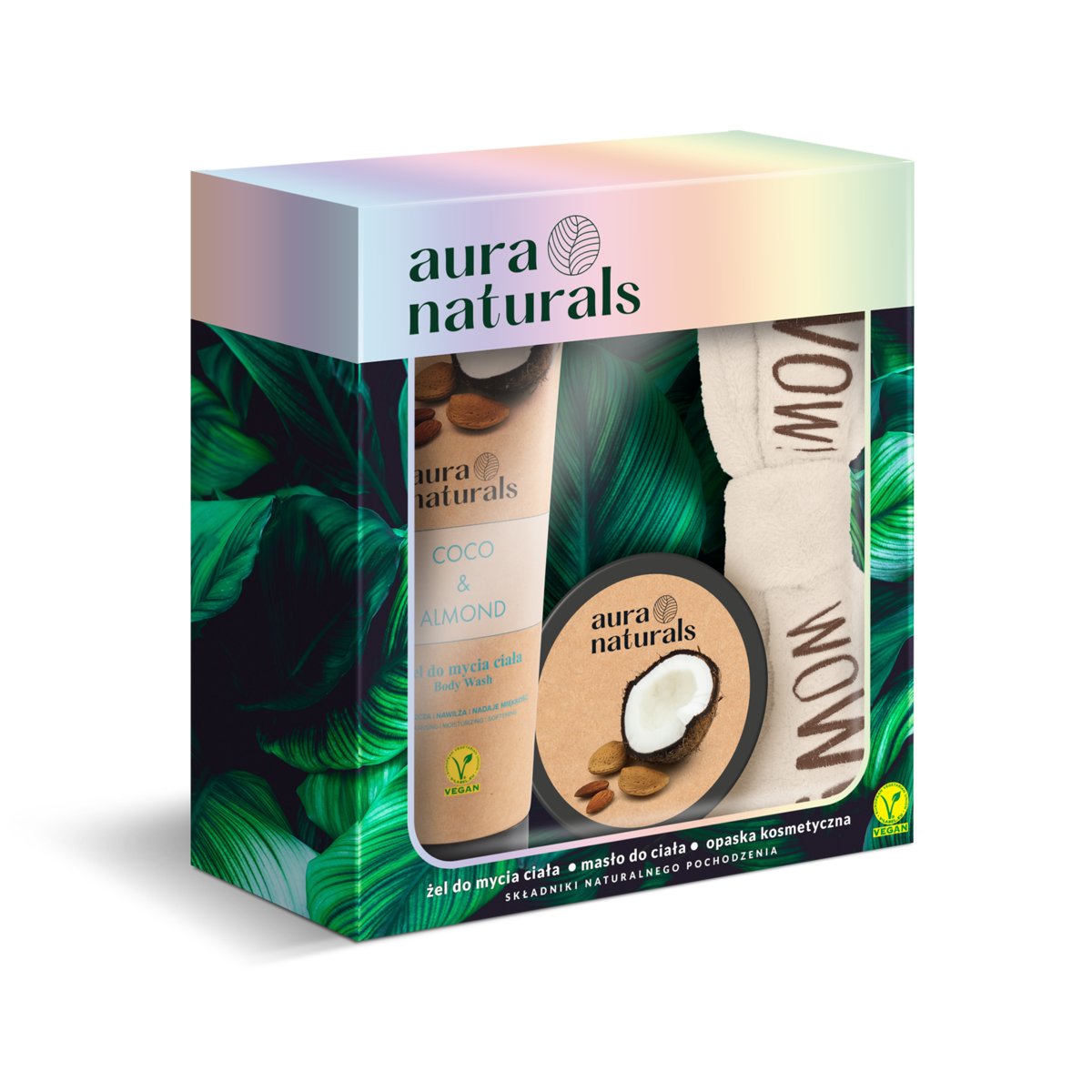 Aura Naturals, Coco &amp; Almond, Zestaw Kosmetyków, 2 Szt. + Opaska ...