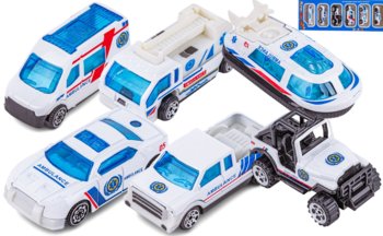 AUTKA zestaw resoraków 6w1 RESORAKI POGOTOWIE karetka ambulans małe auta zabawki dla chłopca - PakaNiemowlaka