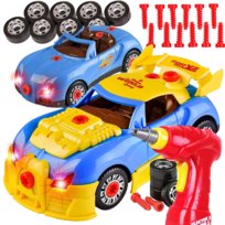 Auto Bugatti do rozkręcania i skręcania, zestaw mały mechanik, wkrętarka na baterie. Doris