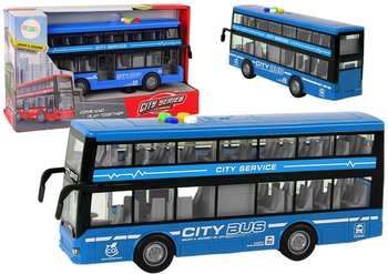 Autobus Piętrowy Na Baterie Światła Dźwięki Napęd Frykcyjny Niebieski 1:16 - Lean Toys