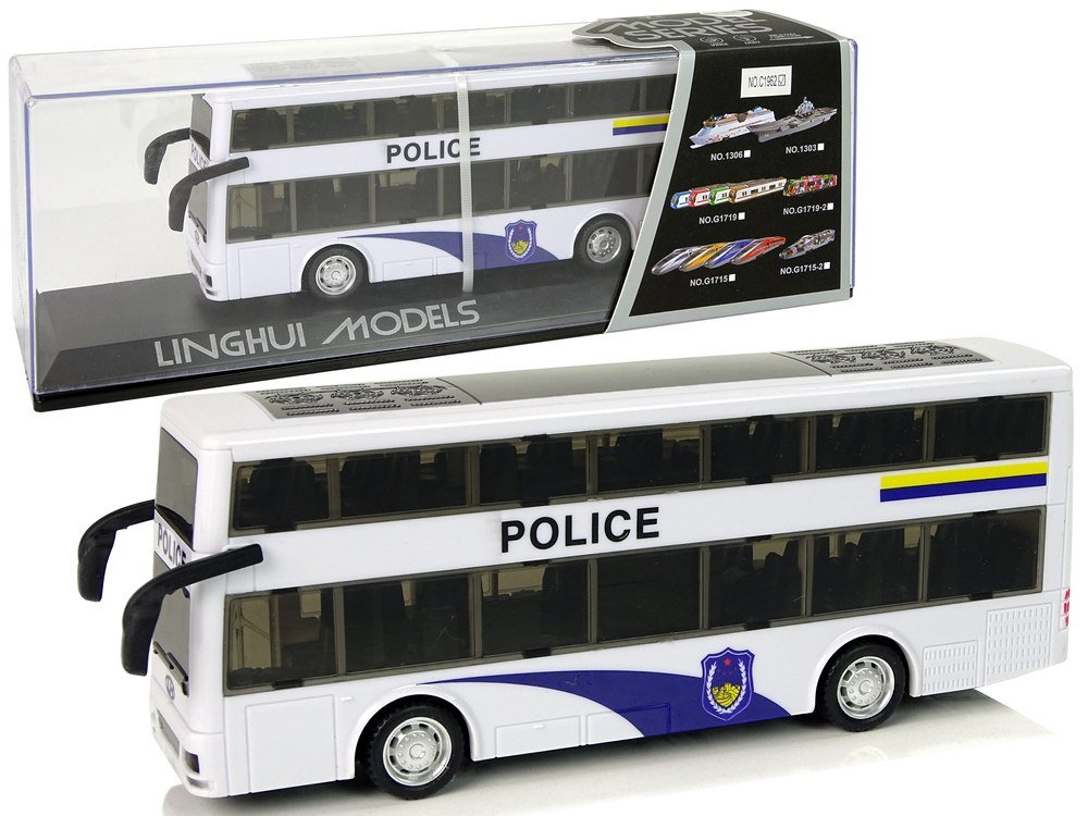 Фото - Машинка LEAN Toys Autobus Policyjny Dwupiętrowy Biały z Naciągiem Dźwięk 