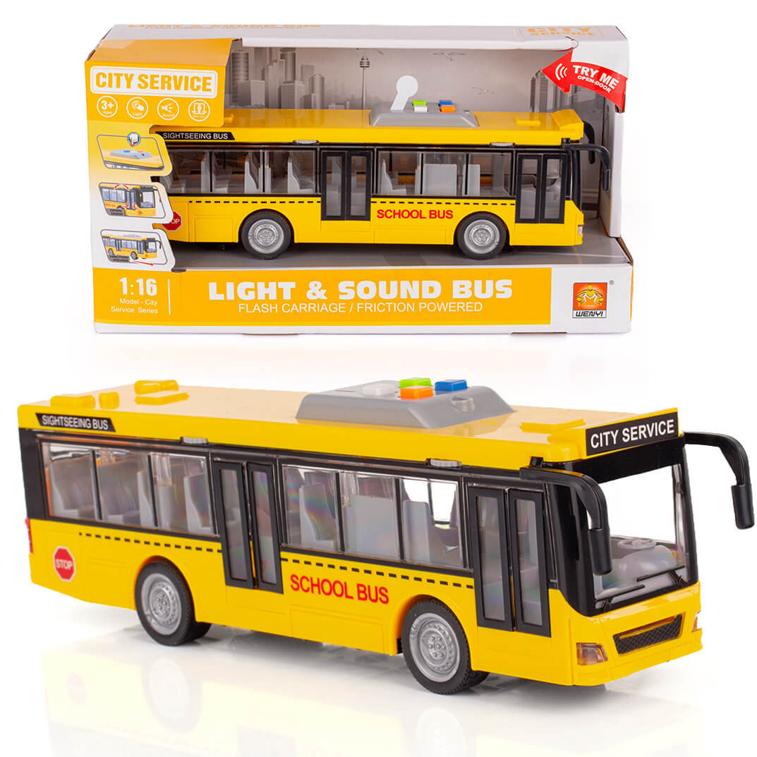 Autobus samochód zabawka Bus szkolny otwierane drzwi światła i dźwięk ...