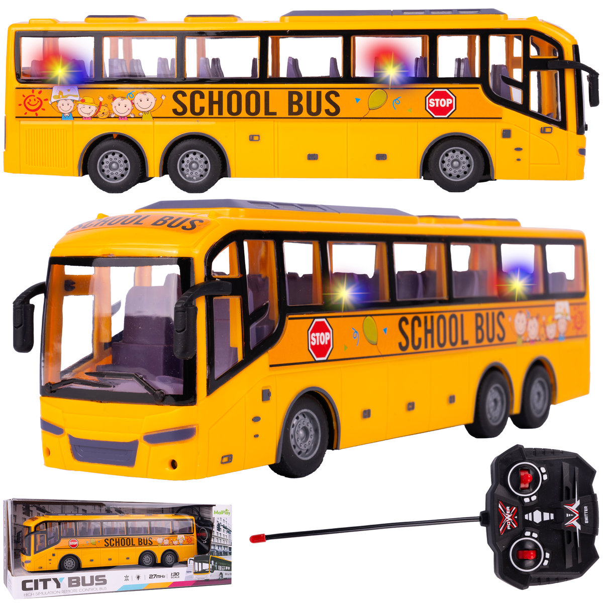 Autobus Turystyczny Szkolny Zdalnie Sterowany Światła LED Pilot RC ...