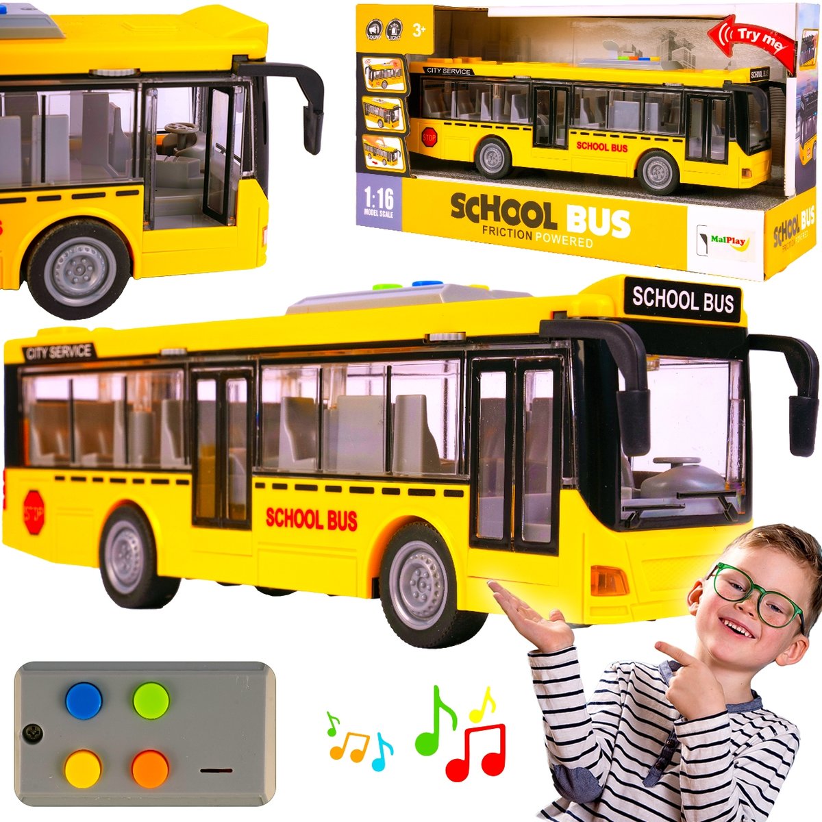 Zdjęcia - Auto dla dzieci Autobus z Napędem Dźwięki Światła Otwierane Drzwi