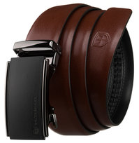 Automatyczny pasek męski do spodni skóra naturalna PETERSON 85 brązowy z czarną klamrą elegancki casualowy do garnituru