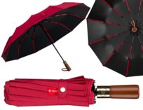 Automatyczny składany duży czerwony parasol na słońce i deszcz filtr UV UPF 50+ PETERSON elegancka parasolka w pudełku prezentowym pokrowiec uchwyt na nadgarstek Peterson