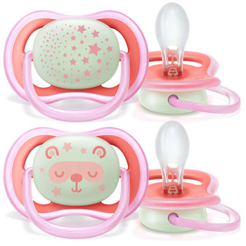 Avent, Ultra Air Night, Smoczek uspokajający, silikonowy, 6-18m, Girl. 2 szt. - Avent