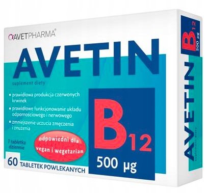Фото - Вітаміни й мінерали Suplement diety, Avetin, Witamina B12 500mcg, 60 Tab.