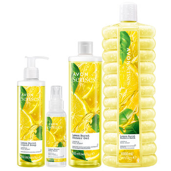 Avon Senses, Lemon Burst, Zestaw kosmetyków do pielęgnacji, żel pod prysznic, 500ml + płyn do kąpieli, 500ml + mydło w płynie, 250ml + mgiełka do ciała, 100ml - AVON