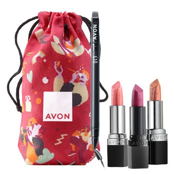 Avon, Zestaw Kosmetyków Do Makijażu Ust, 4 Szt. + Woreczek - AVON