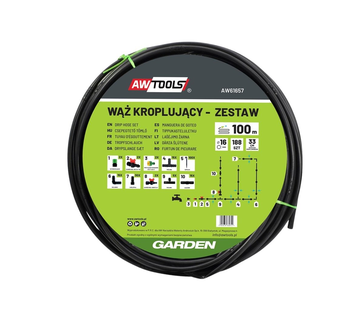 AWTOOLS Wąż Kroplujący Zestaw 100m 188 ELE.