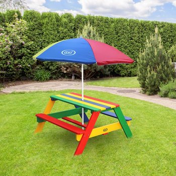 AXI Stół piknikowy Nick dla dzieci, z parasolem, tęczowy - AXI