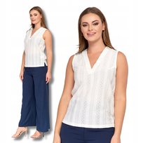 Ażurowa Bluzka Damska Bez Rękawów Dekolt w Serek Modna Koszulka MORAJ XXL