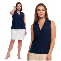 Ażurowa Bluzka Damska Bez Rękawów Dekolt w Serek Modna Koszulka Top MORAJ M