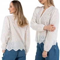 AŻUROWA KOSZULA DAMSKA Z DŁUGIM RĘKAWEM BAWEŁNIANA LUŹNY KRÓJ MORAJ M WHITE