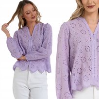 AŻUROWA KOSZULA DAMSKA Z DŁUGIM RĘKAWEM BAWEŁNIANA LUŹNY KRÓJ MORAJ XL VIOLET