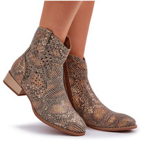 Ażurowe Damskie Botki Na Niskim Obcasie Ozdobione Zwierzęcym Wzorem Złote Neliawen-37