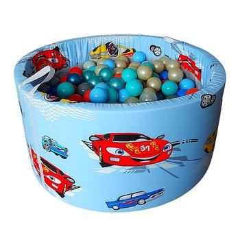 BabyBall, suchy basen z kulkami, autka na niebieskim tle, 150 sztuk - BabyBall