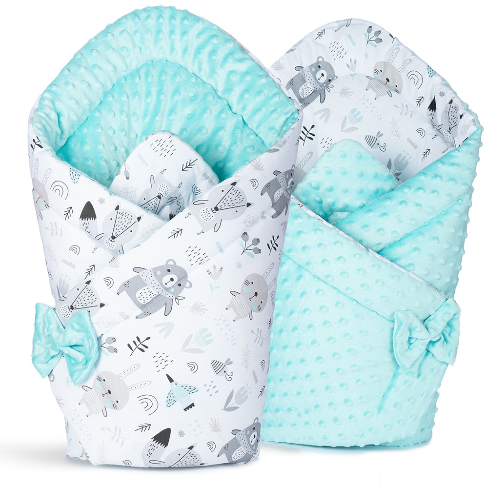 Babyboom Becik Rożek Minky Dwustronny Duży Otulacz Miś Boho Mięta/mięta ...