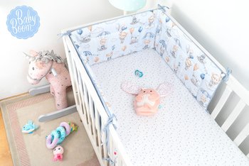 Babyboom dwustronny ochraniacz do łóżeczka dziecięcego Premium 180x30 cm Miś na spadochronie/niebieski - BabyBoom