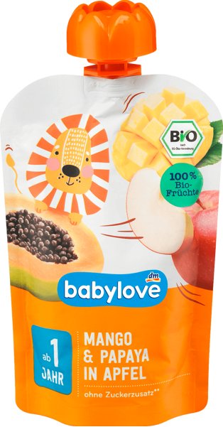 Фото - Дитяче харчування Babylove , Bio, Mus owocowy, Mango, Papaja i Jabłko, 100 g 