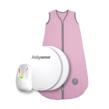 BABYSENSE 7 - monitor oddechu dla niemowląt w zestawie ze śpiworkiem do spania Natulino BabyComfort Natural Pink, 0-6M, nieocieplany - BabySense