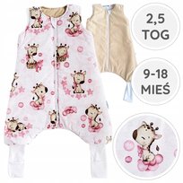 BabyU, Śpiworek ocieplany nogawki skarpetki bawełna 2,5 TOG 9-18 mieś LOVE