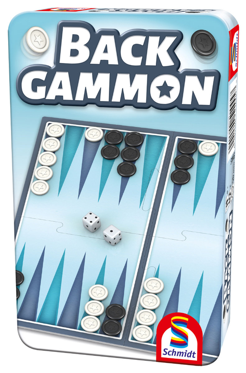 Backgammon (w metalowej puszce), gra planszowa,Schmidt