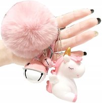 Bajkowy Różowy Breloczek Jednorożec z Pompom i Dzwoneczkiem