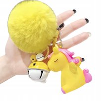 Bajkowy Żółty Breloczek Jednorożec z Pompom i Dzwoneczkiem