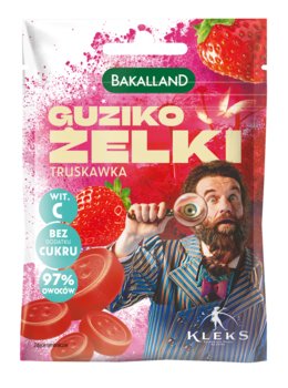 BAKALLAND KLEKS GUZIKO ŻELKI - O SMAKU TRUSKAWKOWYM BEZ CUKRU - 34G - Bakalland