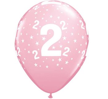 Balon, 11", cyfra 2, pastelowy różowy, 6 sztuk - GoDan