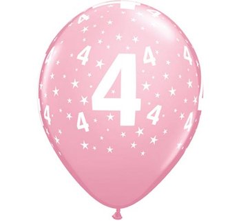 Balon, 11", cyfra 4, pastelowy różowy, 6 sztuk