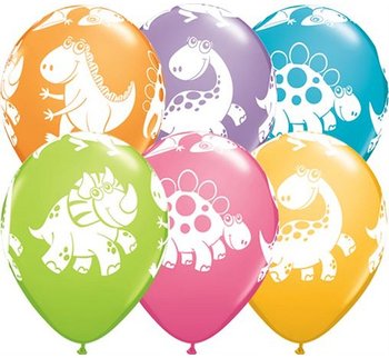 Balon, 11", Dinozaury, 6 sztuk, mix pastelowy - GoDan