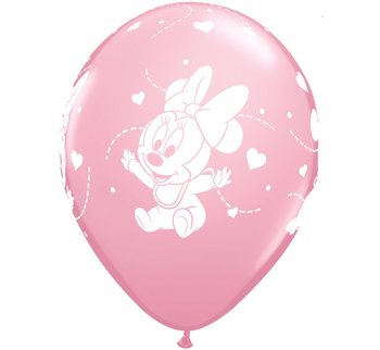 Balon, 12", Baby Minnie Hearts, metaliczny różowy, 6 sztuk