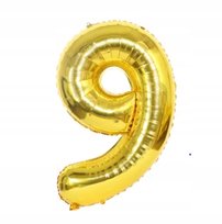 BALON 9 FOLIOWY ZŁOTY W KSZTAŁCIE CYFRY DZIEWIĘĆ 100CM HEL IMPREZA URODZINY